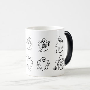 Cute Halloween Ghosts Line Art Black White Ghost Magic Mug