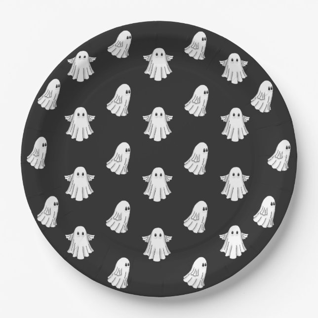 Cute Halloween Ghosts Paper Plate (Front)