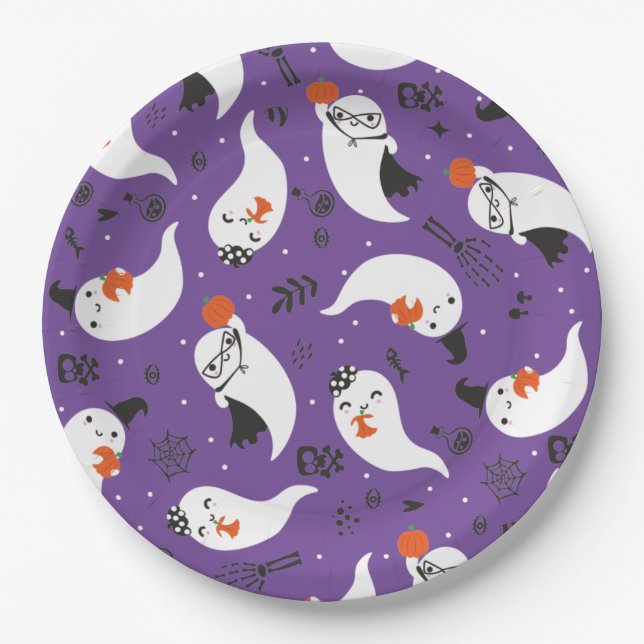 Cute halloween ghosts pattern paper plate (Front)