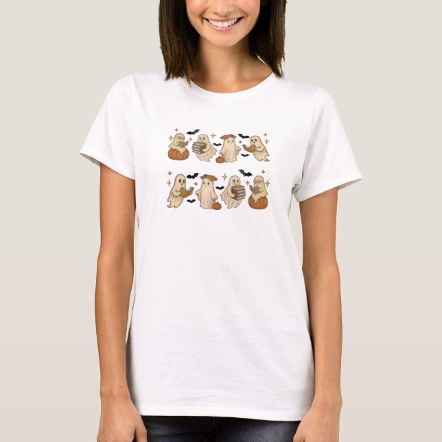 Cute Halloween Ghosts Pattern T-Shirt (Front)