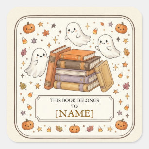 Cute Halloween Ghosts Personalized Bookplate Square Sticker