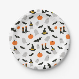Cute Halloween Ghosts Witch Seamless Pattern Paper Plate