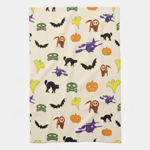 Cute Halloween ghosts witches doodle Pattern Kitchen Towel