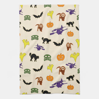 Cute Halloween ghosts witches doodle Pattern Kitchen Towel