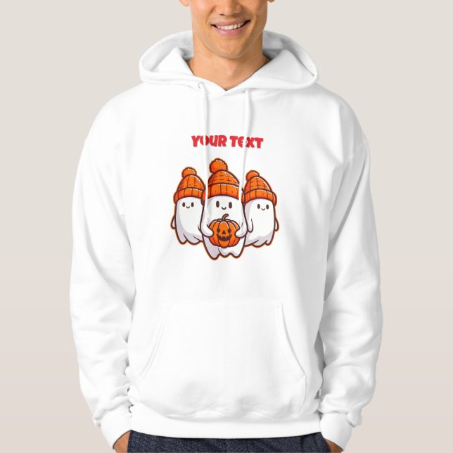 Cute Halloween Ghosts with Pumpkin and Orange Bean Hoodie (Front)