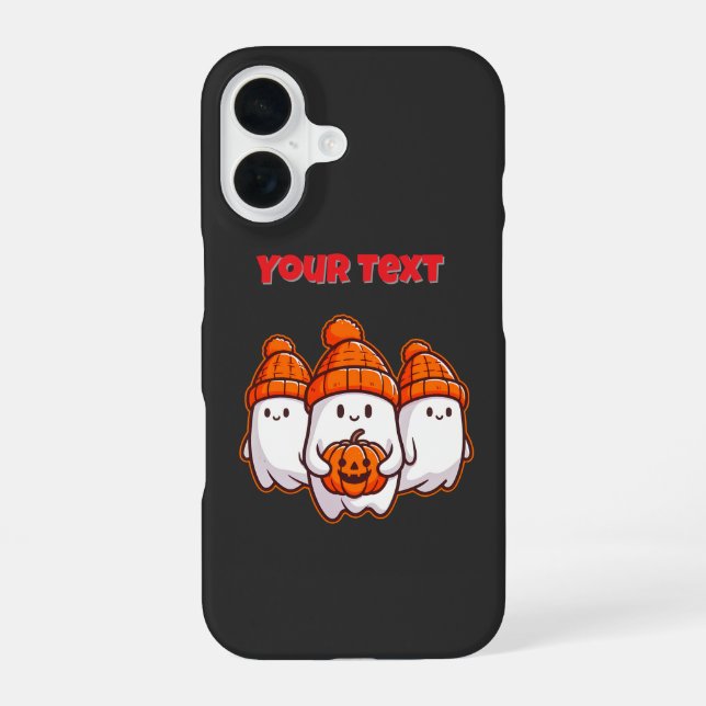 Cute Halloween Ghosts with Pumpkin and Orange Bean iPhone 16 Case (Back)