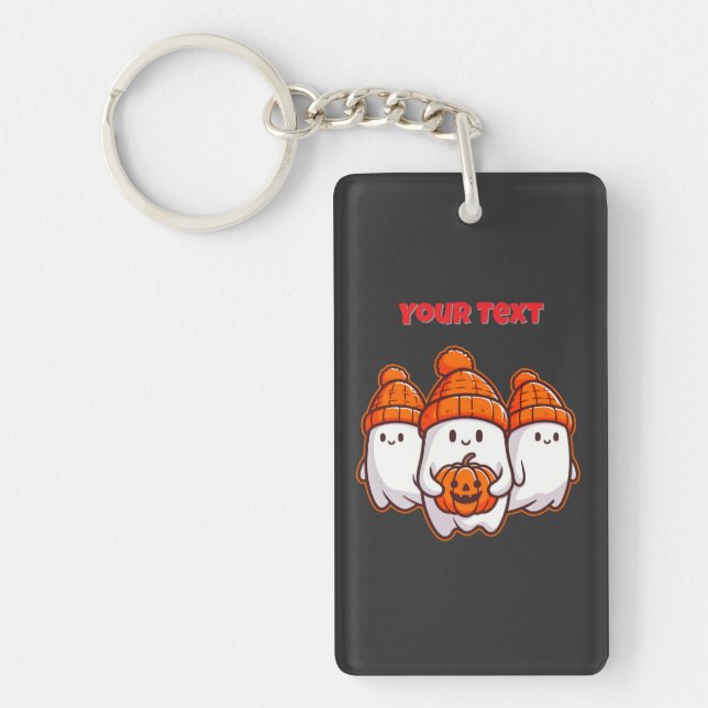 Cute Halloween Ghosts with Pumpkin and Orange Bean Keychain (Front)