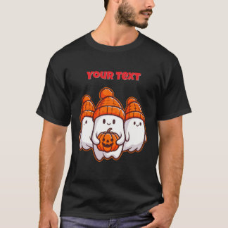 Cute Halloween Ghosts with Pumpkin and Orange Bean T-Shirt