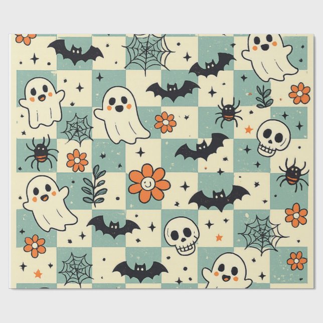 Cute Halloween Ghosts Wrapping Paper (Flat)