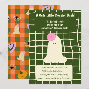Cute Halloween Gingham Ghost Whimsical Party Invitation
