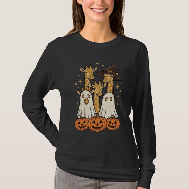 Cute Halloween Giraffe Ghost Pumpkin Shirt Design_ (Front)