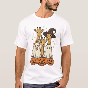 Cute Halloween Giraffe Ghost Pumpkin Shirt Design_