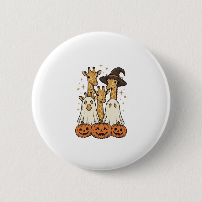 Cute Halloween Giraffe Ghost Pumpkin Shirt Design_ 2 Inch Round Button (Front)