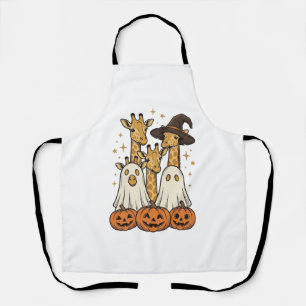 Cute Halloween Giraffe Ghost Pumpkin Shirt Design_ Apron