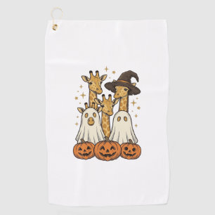 Cute Halloween Giraffe Ghost Pumpkin Shirt Design_ Golf Towel