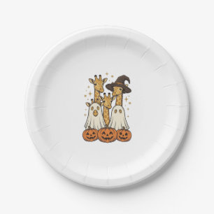 Cute Halloween Giraffe Ghost Pumpkin Shirt Design_ Paper Plate
