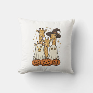 Cute Halloween Giraffe Ghost Pumpkin Shirt Design_ Throw Pillow