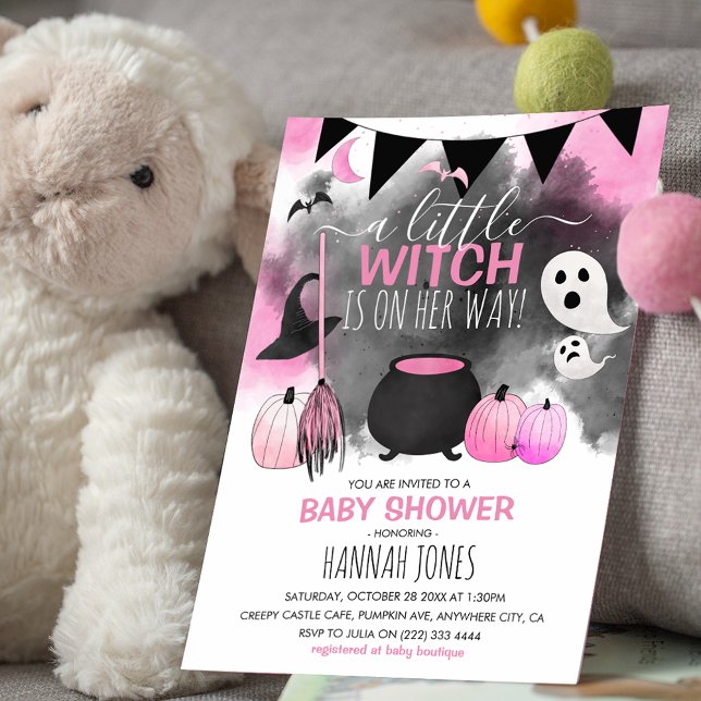Cute Halloween Girls Pink Baby Shower Invitation (Creator Uploaded)