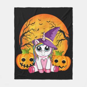 Cute Halloween Girls Witchy Unicorn Halloween Fleece Blanket
