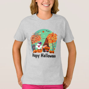 Cute Halloween Gnome And Ghost With Text Girl's T-Shirt