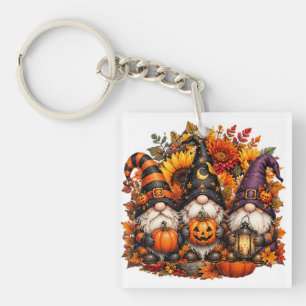 Cute Halloween Gnome Trio Pumpkins Keychain
