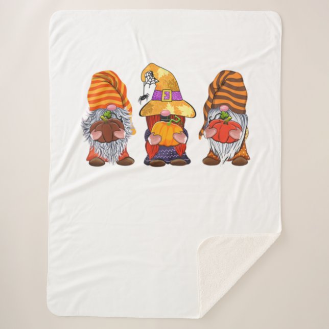 Cute Halloween Gnomes Autumn Pumpkins Fall Holiday Sherpa Blanket (Front)