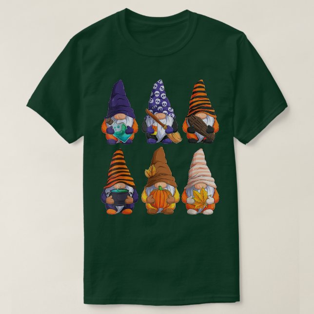 Cute Halloween Gnomes Autumn Pumpkins Fall Holiday T-Shirt (Design Front)