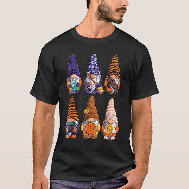 Cute Halloween Gnomes Autumn Pumpkins Fall Holiday T-Shirt (Front)