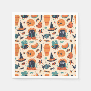 Cute Halloween Gravestone & Cauldrons Napkin