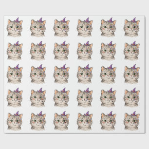 Cute Halloween Grey Tabby Cat Spiderweb Face Paint Wrapping Paper