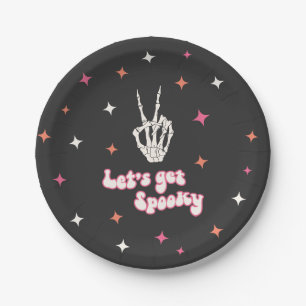 Cute Halloween Groovy Skeleton Paper Plate
