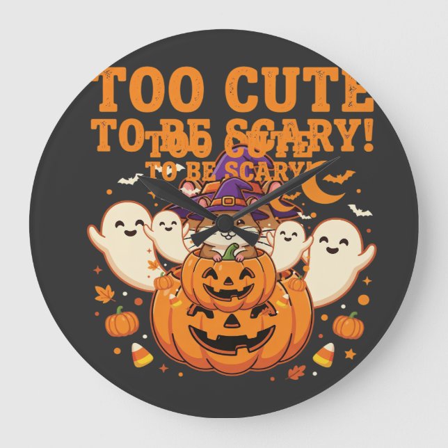 Cute Halloween Hamster Pumpkin Ghost Design_1 Large Clock (Front)