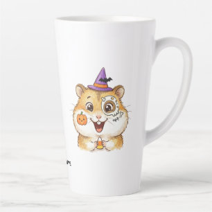 Cute Halloween Hamster with Candy Corn & Witch Hat Latte Mug