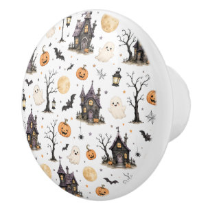 Cute Halloween Haunted House Pattern with Ghosts Ceramic Knob