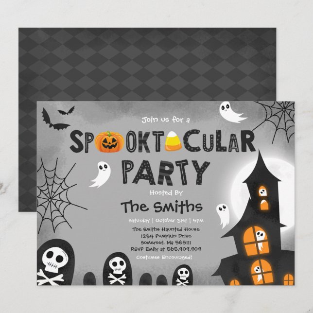 Cute Halloween Haunted House Spooktacular Invitation (Front/Back)