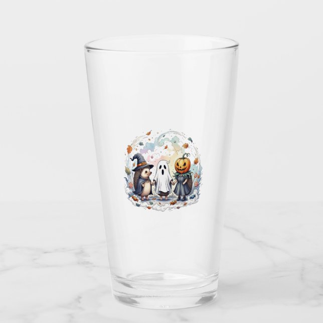 Cute Halloween Hedgehogs Costume Glass (Front)