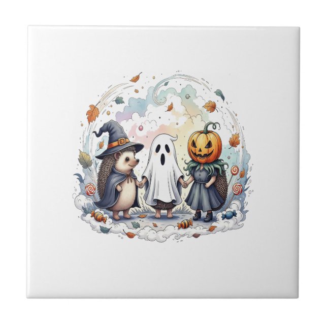 Cute Halloween Hedgehogs Costume Tile (Front)