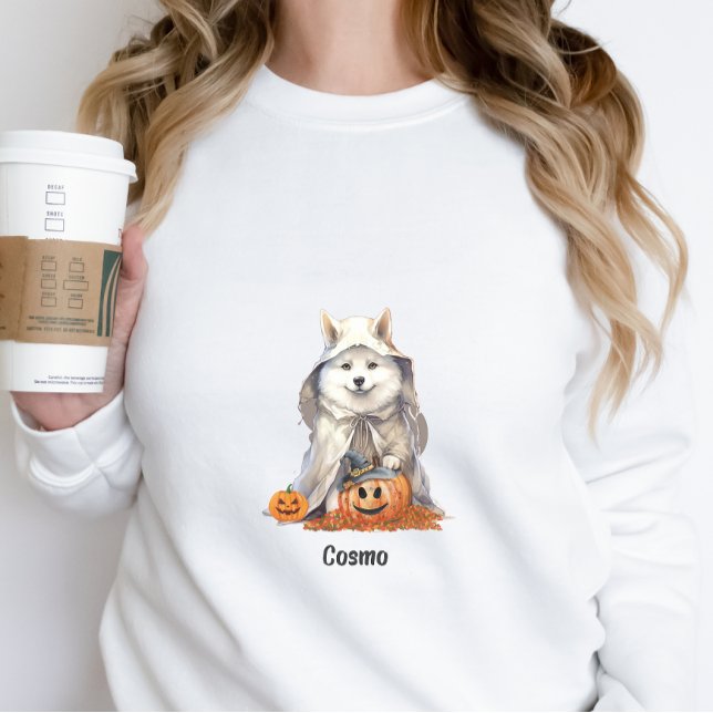 Cute Halloween Husky Dog Ghost  Personalized  Sweatshirt (Creator Uploaded)