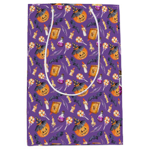 Cute Halloween illustration with pumpkin and bats Medium Gift Bag