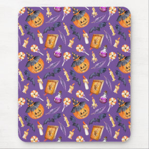 Cute Halloween illustration with pumpkin and bats  Mouse Pad