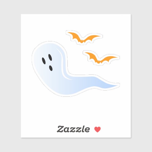 Cute Halloween Iridescent Ghost & Orange Bats (Sheet)