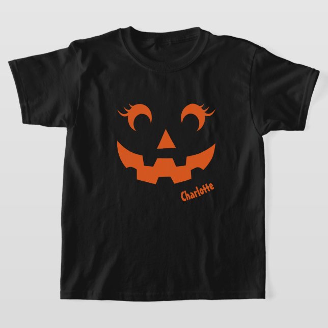 Cute Halloween Jack O'Lantern Personalized Pumpkin T-Shirt (Laydown)