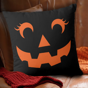 Cute Halloween Jack O'Lantern Pumpkin Face Black Throw Pillow