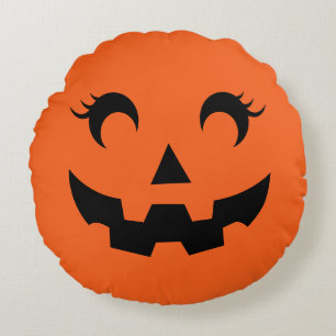 Cute Halloween Jack O'Lantern Pumpkin Face Orange Round Pillow