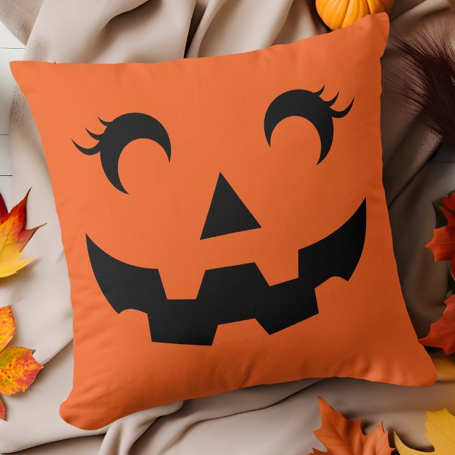 Cute Halloween Jack O'Lantern Pumpkin Face Orange Throw Pillow (Creator Uploaded)