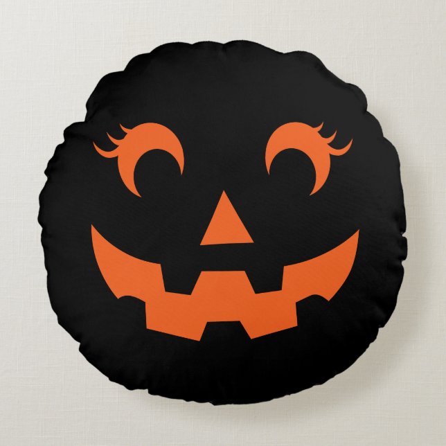 Cute Halloween Jack O'Lantern Reversible Pumpkin Round Pillow (Front)