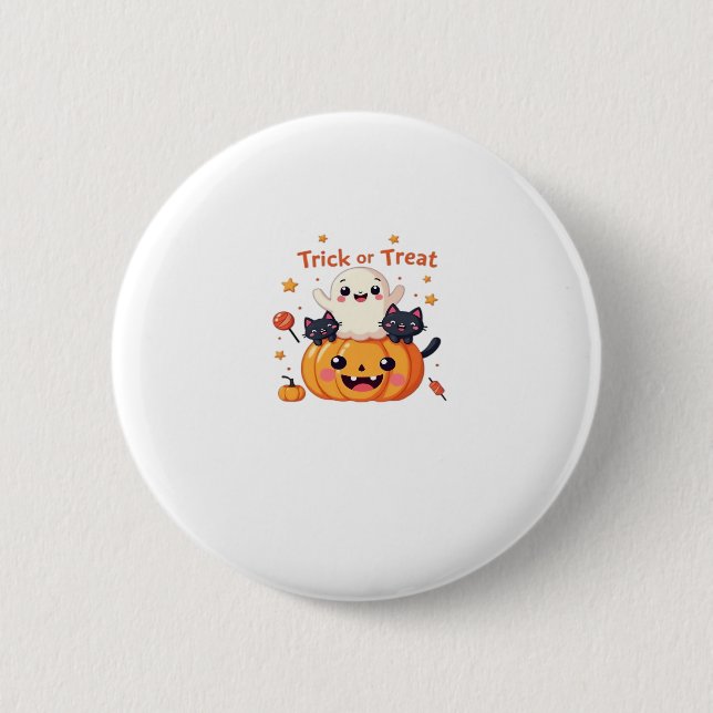 Cute Halloween - Kawaii Ghost and Black Cats Class 2 Inch Round Button (Front)