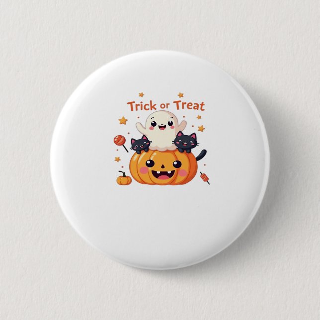 Cute Halloween - Kawaii Ghost and Black Cats Class 2 Inch Round Button (Front)