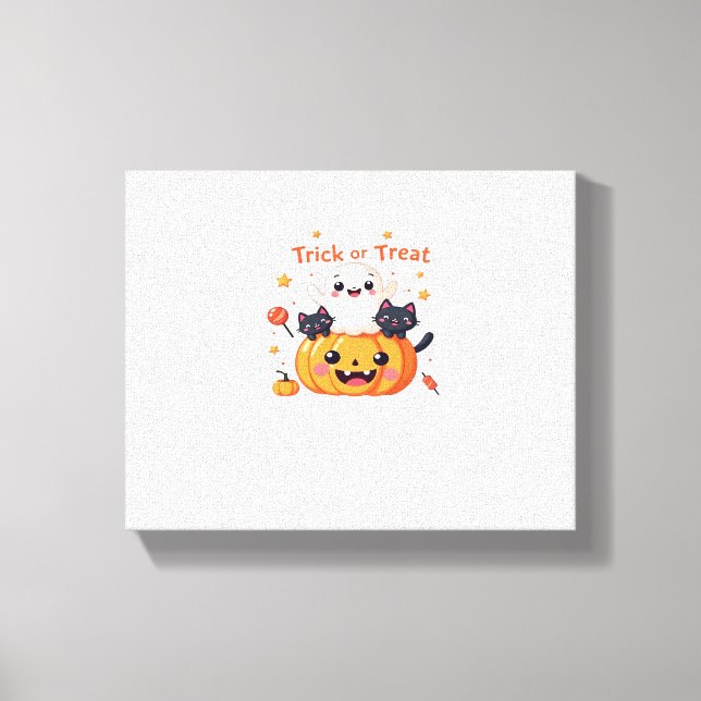 Cute Halloween - Kawaii Ghost and Black Cats Class Canvas Print (Front)