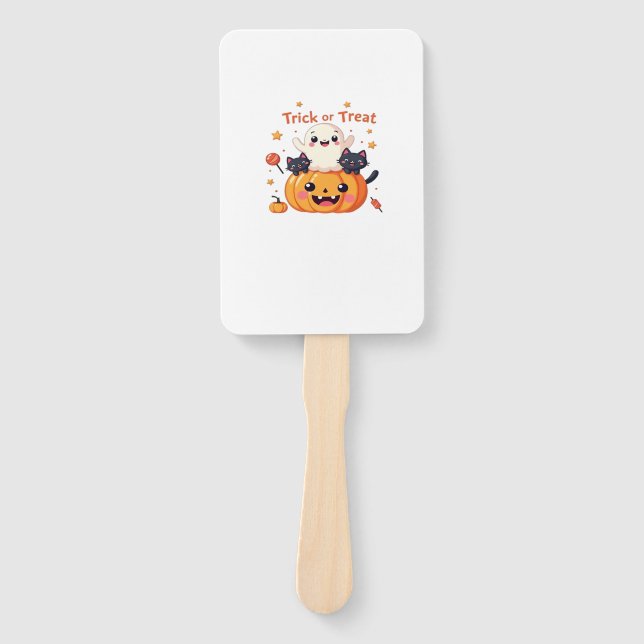 Cute Halloween - Kawaii Ghost and Black Cats Class Hand Fan (Front)